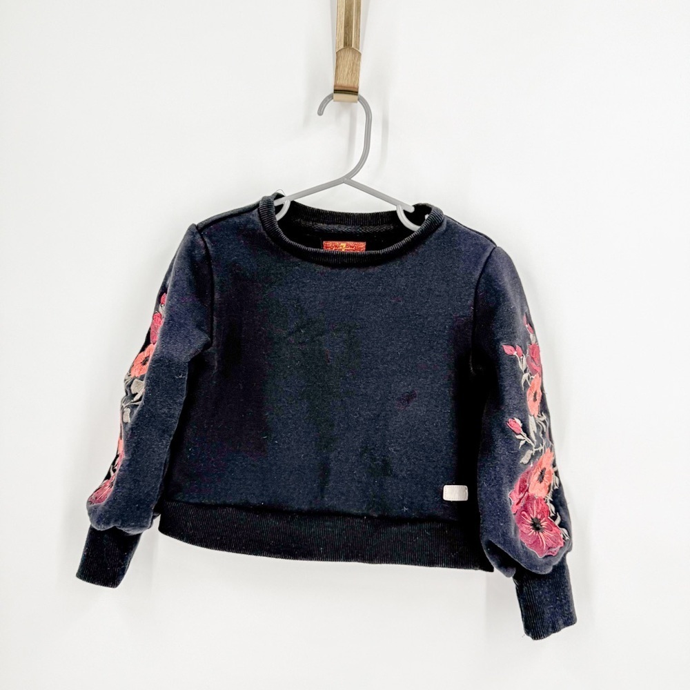7 For All Mankind Red and Black Sweater with Floral Design